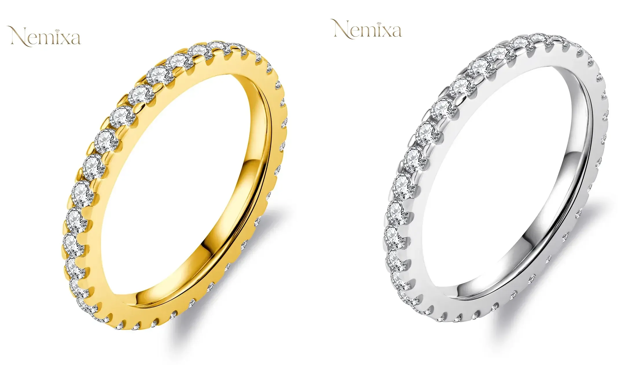 Nemixa Eternity Moissanite Band Ring, D Color VVS Lab-Created Moissanite, S925 Silver/Copper-Nemixa