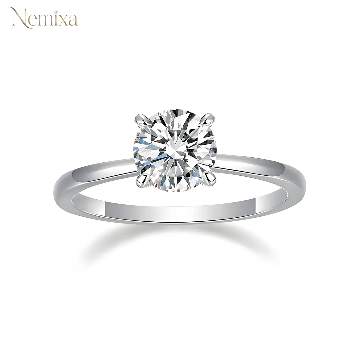 Nemixa 1CT/2CT Lab-Created Moissanite Solitaire Engagement Ring, Four-Prong Setting, 18K Gold-Plated Alloy