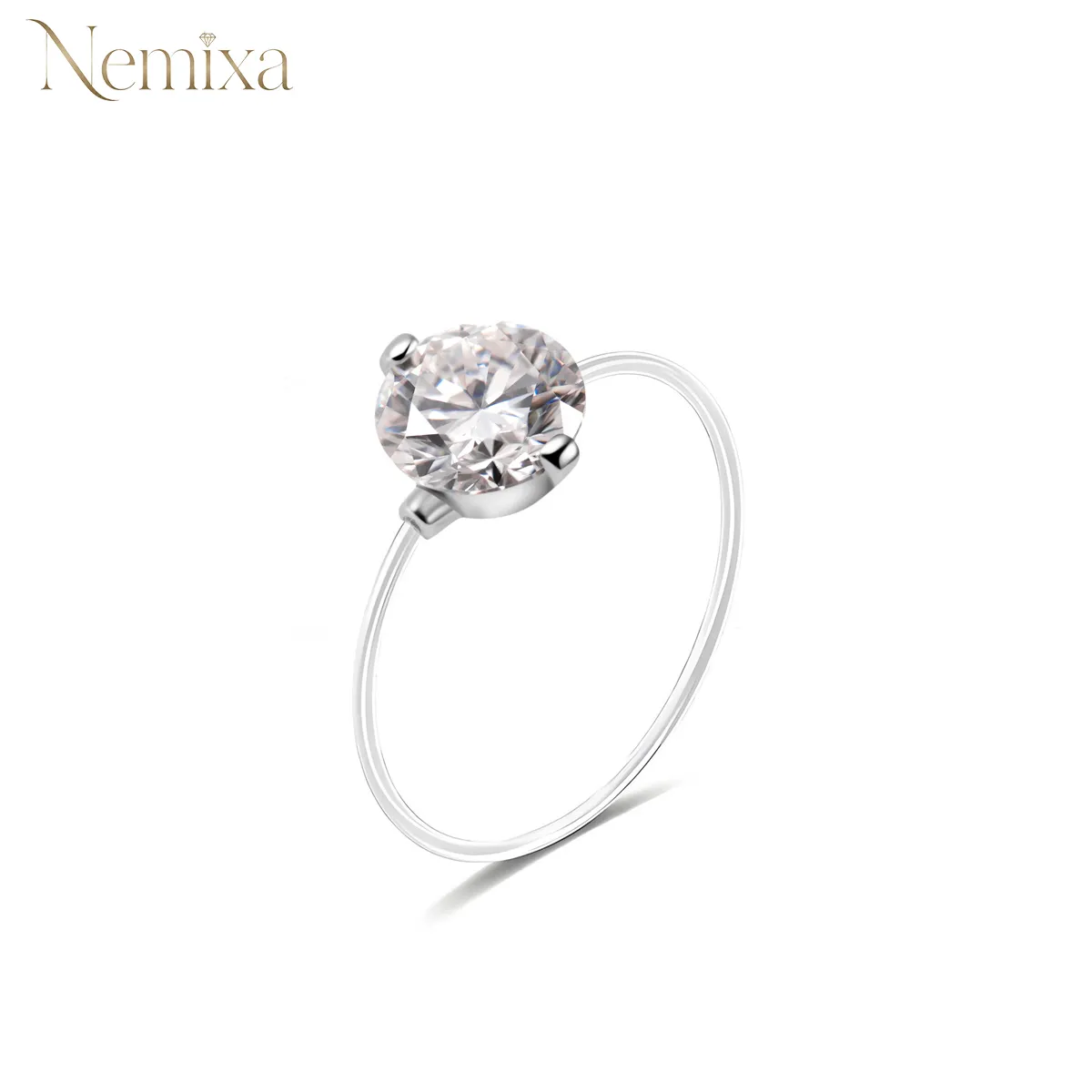Nemixa 1CT/2CT Round Lab-Created Moissanite Floating Ring, Transparent Invisible Solitaire Design