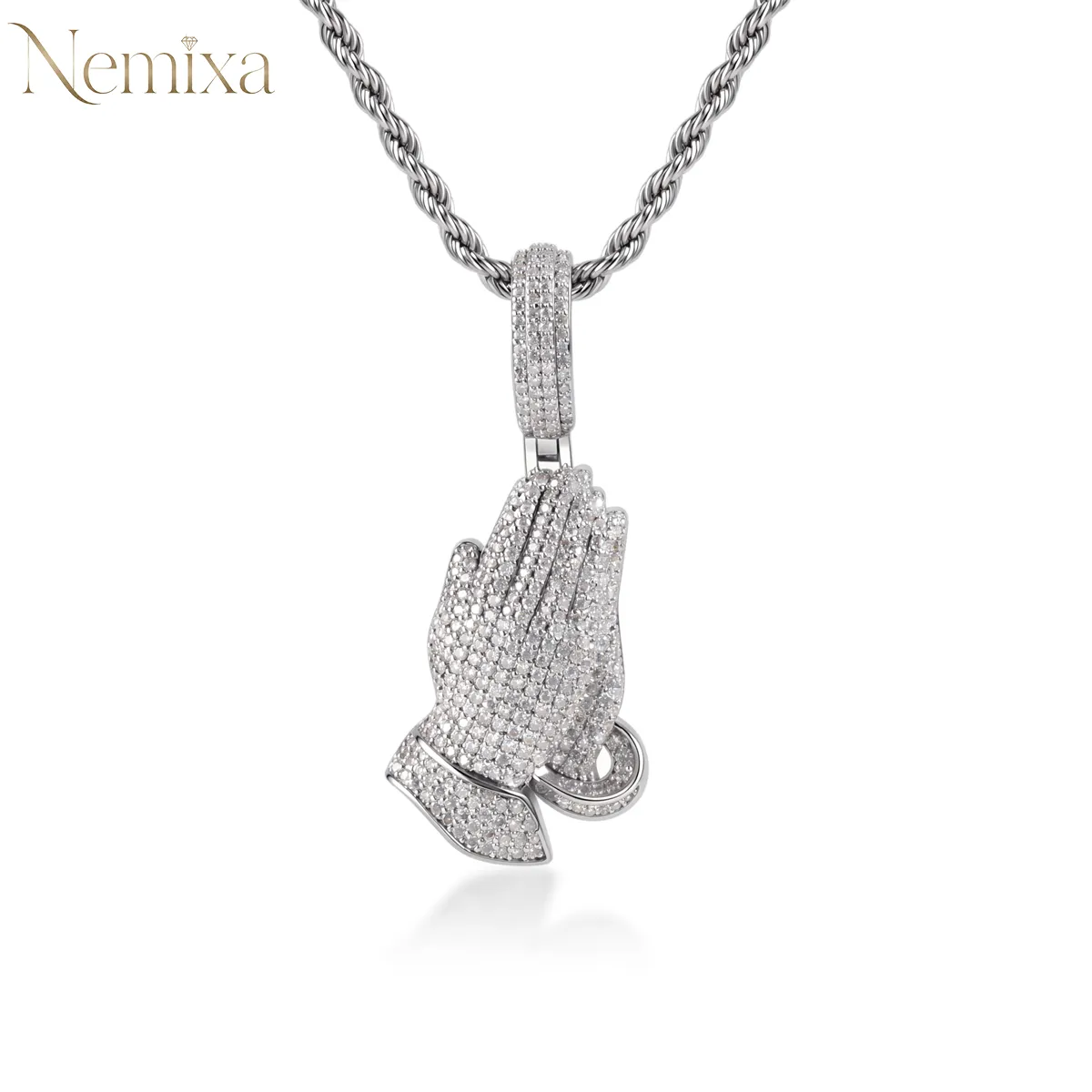 Nemixa 2.5 CTW Praying Hands Moissanite Pendant Necklace, D Color VVS Lab-Created Moissanite, Copper, Unisex-Nemixa
