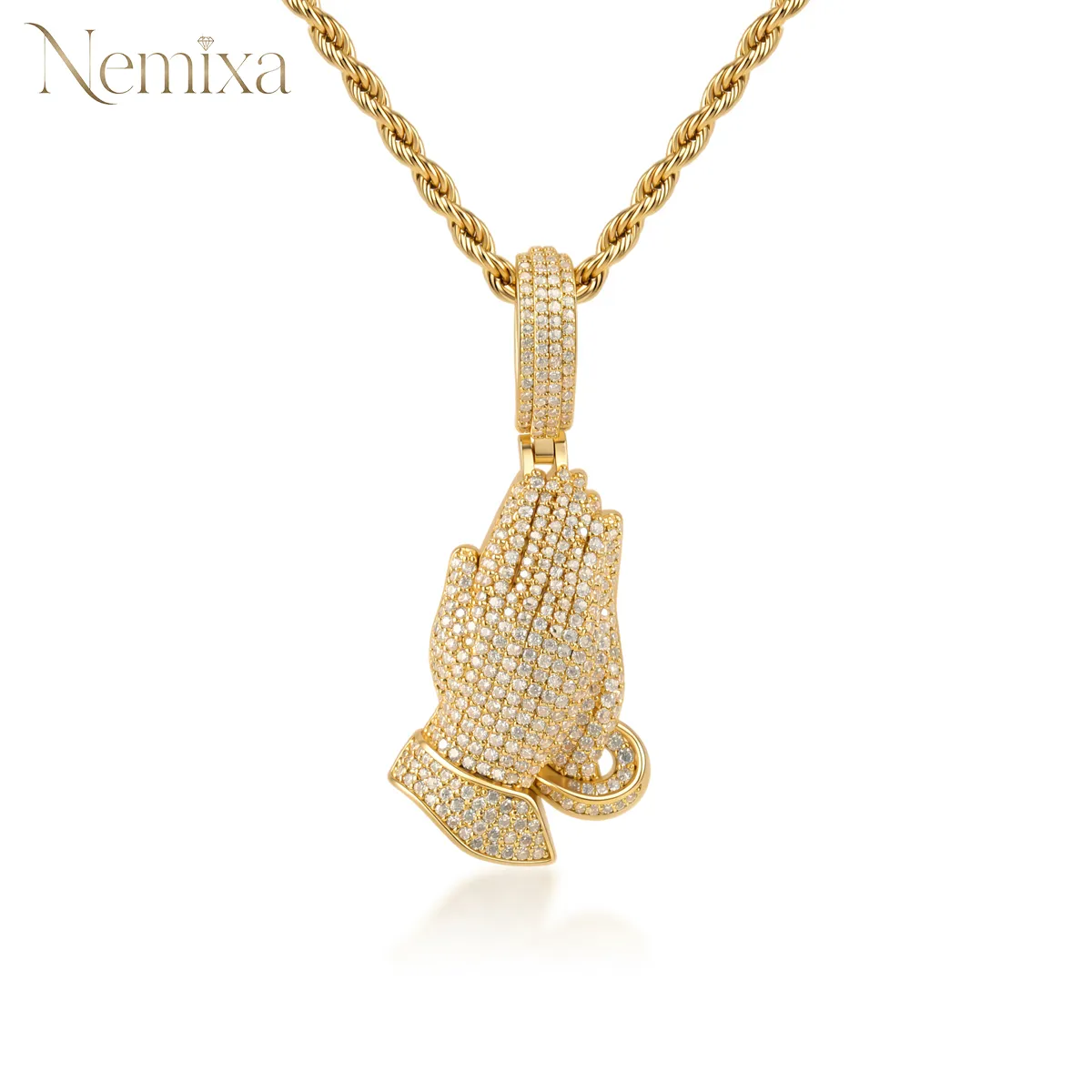 Nemixa 2.5 CTW Praying Hands Moissanite Pendant Necklace, D Color VVS Lab-Created Moissanite, Copper, Unisex-Nemixa