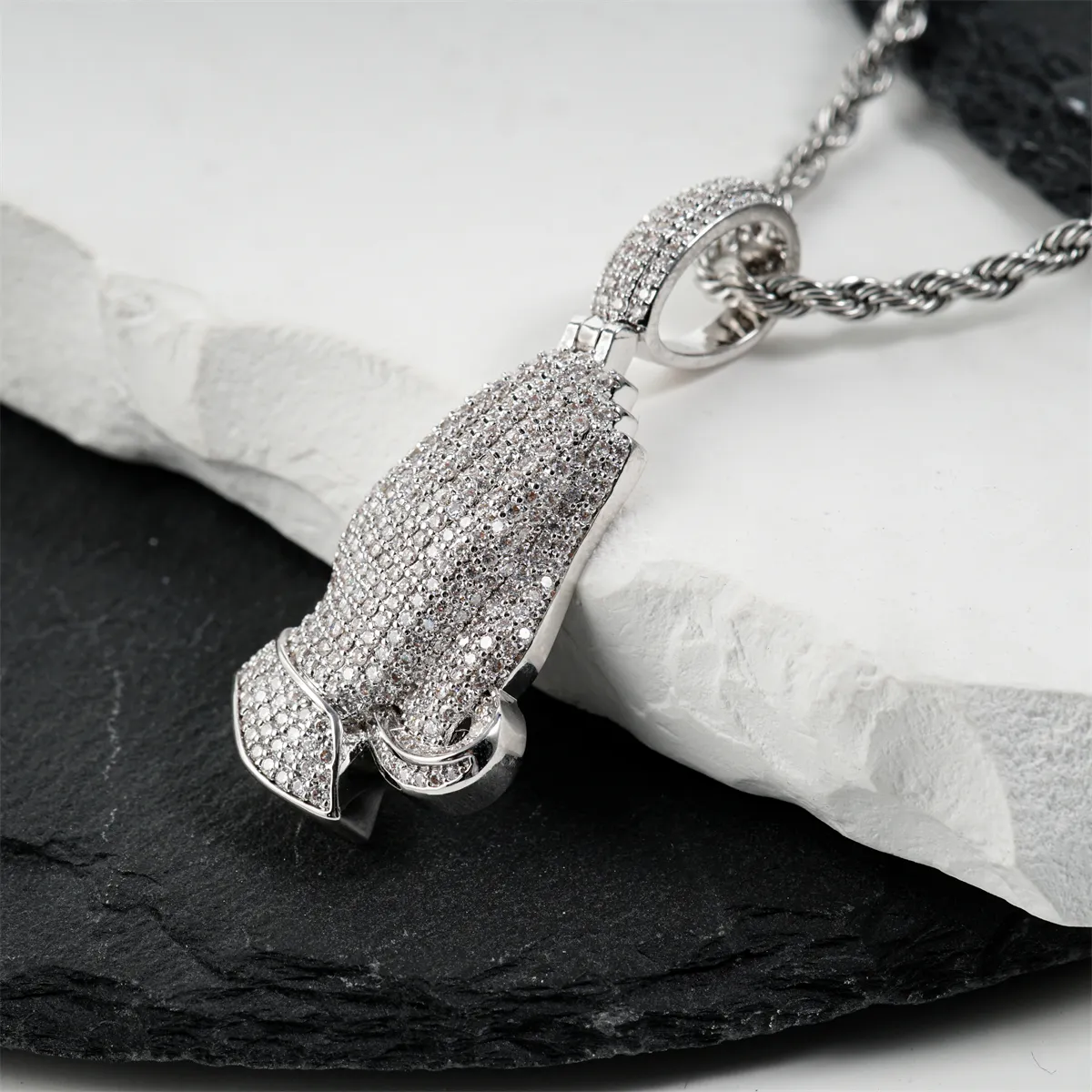Nemixa 2.5 CTW Praying Hands Moissanite Pendant Necklace, D Color VVS Lab-Created Moissanite, Copper, Unisex-Nemixa
