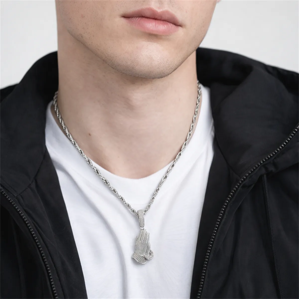 Nemixa 2.5 CTW Praying Hands Moissanite Pendant Necklace, D Color VVS Lab-Created Moissanite, Copper, Unisex-Nemixa