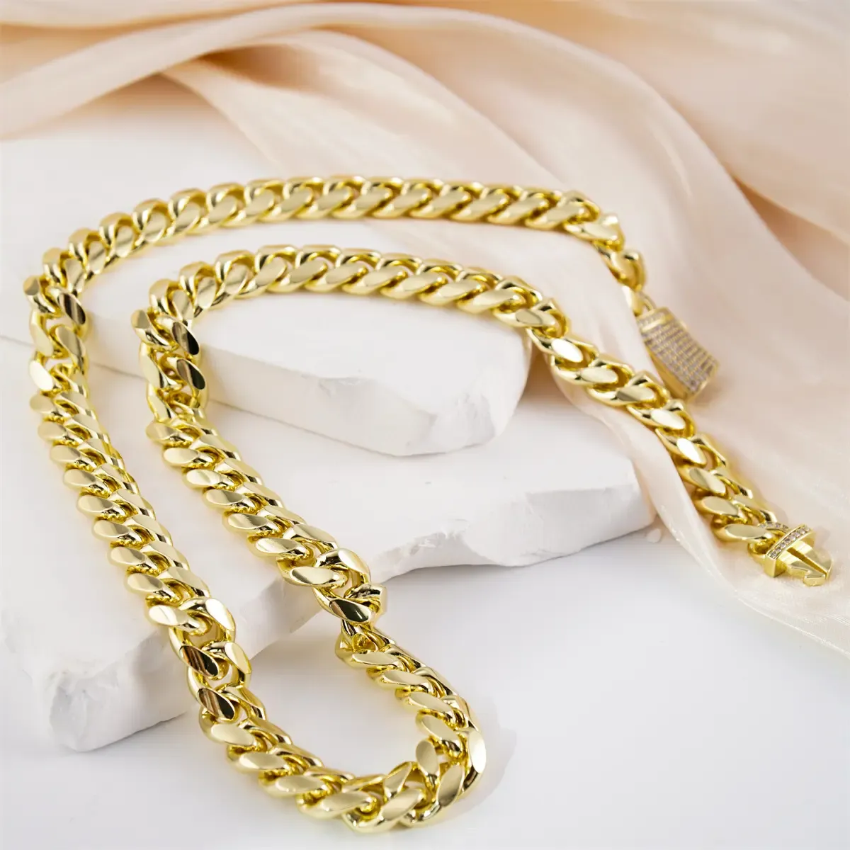 Nemixa 14 mm Iced-Out Moissanite Cuban Link Necklace or Bracelet, Gold-Tone Copper, Unisex-Nemixa