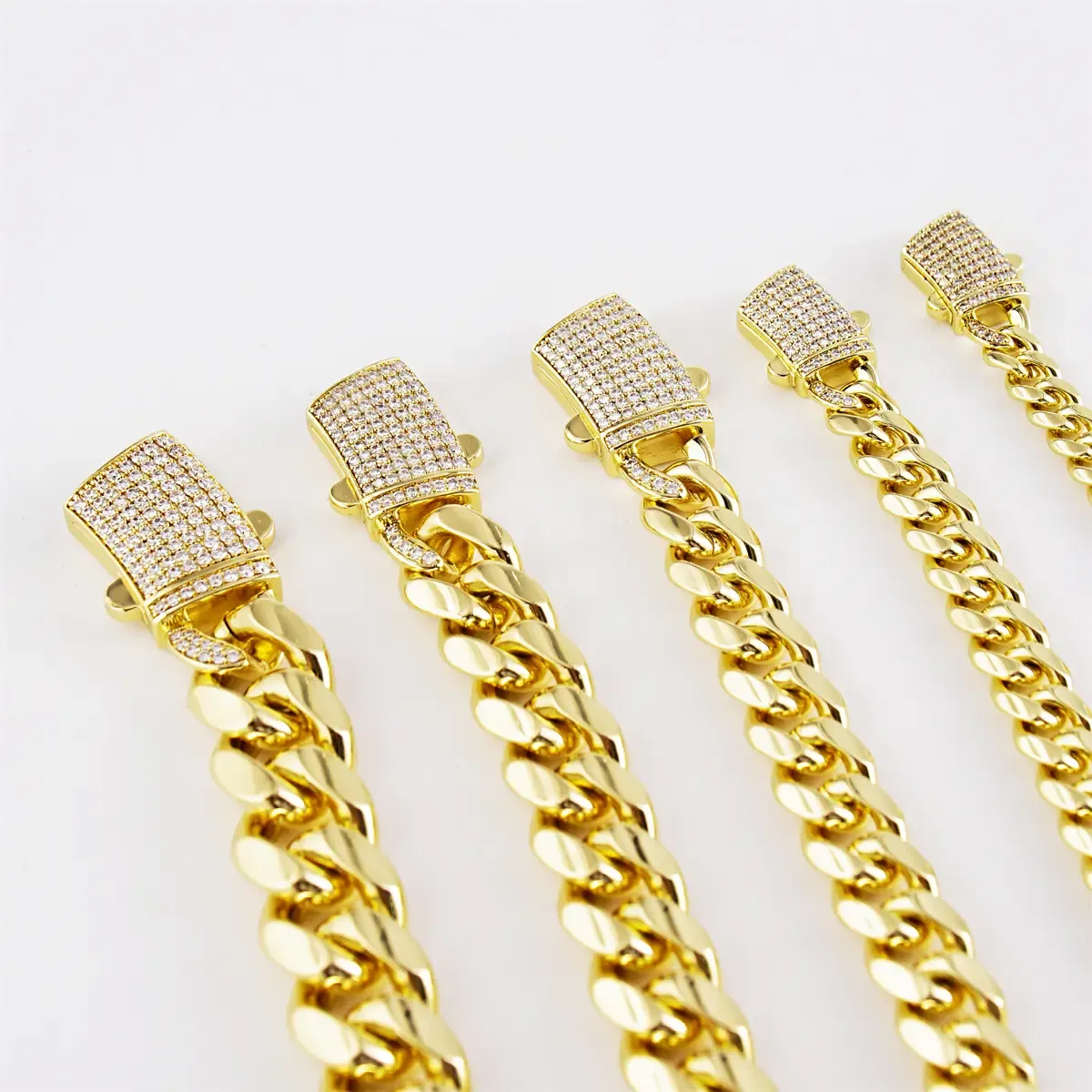 Nemixa 14 mm Iced-Out Moissanite Cuban Link Necklace or Bracelet, Gold-Tone Copper, Unisex-Nemixa