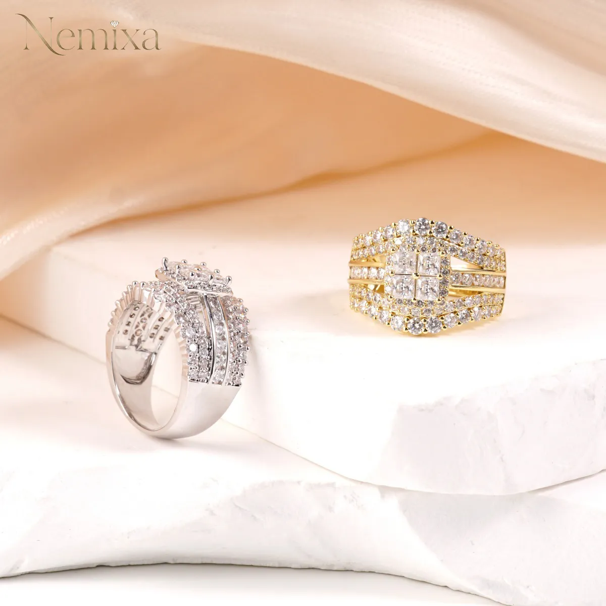 Nemixa 3.2 CTW Quad Princess-Cut Moissanite Halo Ring, D Color VVS Lab-Created Moissanite, Copper-Nemixa