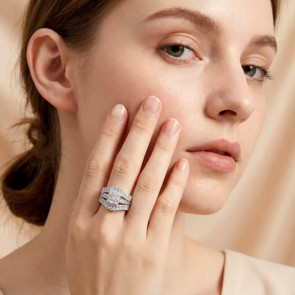 Nemixa 3.2 CTW Quad Princess-Cut Moissanite Halo Ring, D Color VVS Lab-Created Moissanite, Copper-Nemixa