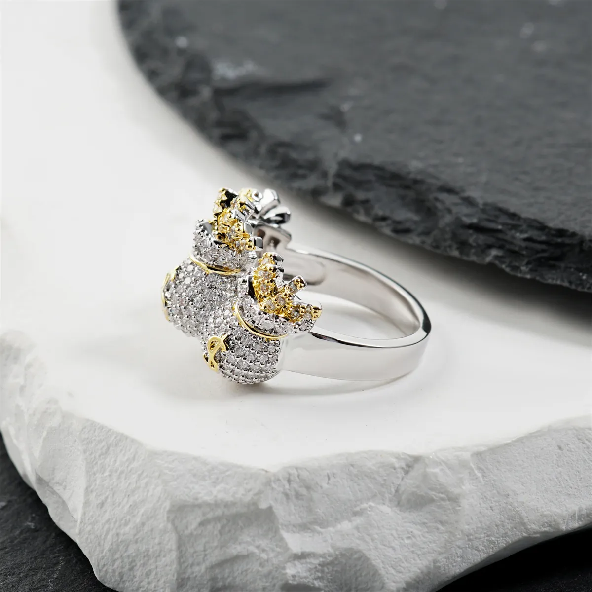 Nemixa 1.4 CTW Iced-Out Money Bag Moissanite Pinky Ring, D Color VVS Lab-Created Moissanite, Copper-Nemixa