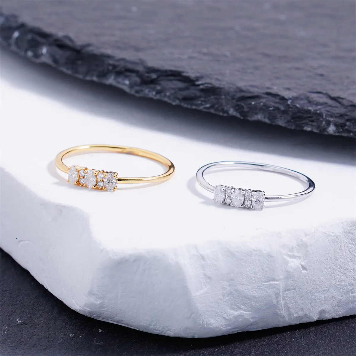 Nemixa 0.2 CTW Pebble-Inspired Moissanite Ring, D Color VVS Lab-Created Moissanite, Copper Band-Nemixa
