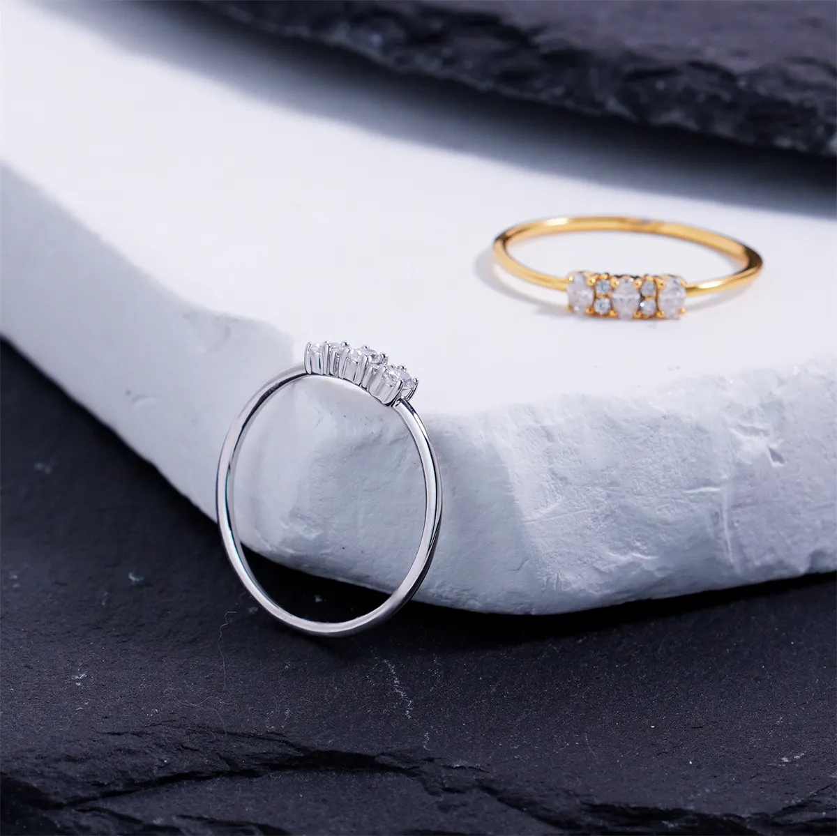 Nemixa 0.2 CTW Pebble-Inspired Moissanite Ring, D Color VVS Lab-Created Moissanite, Copper Band-Nemixa