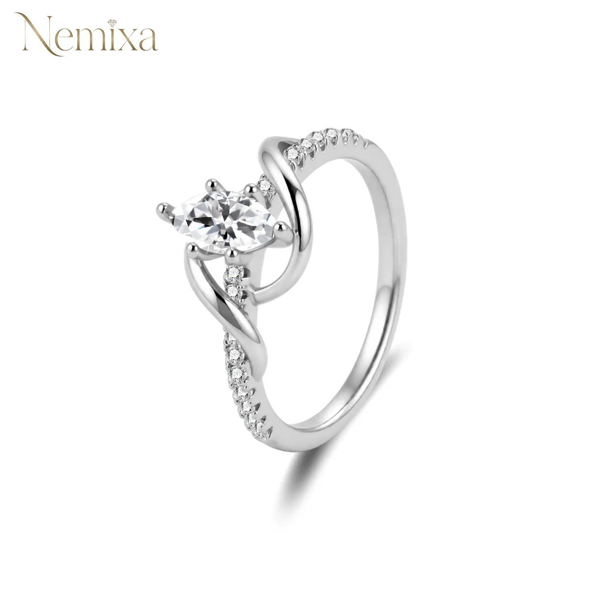 Nemixa 0.6CT Marquise-Cut Lab-Created Moissanite Engagement Ring, Intertwined Wrap Band, Silver-Tone Copper