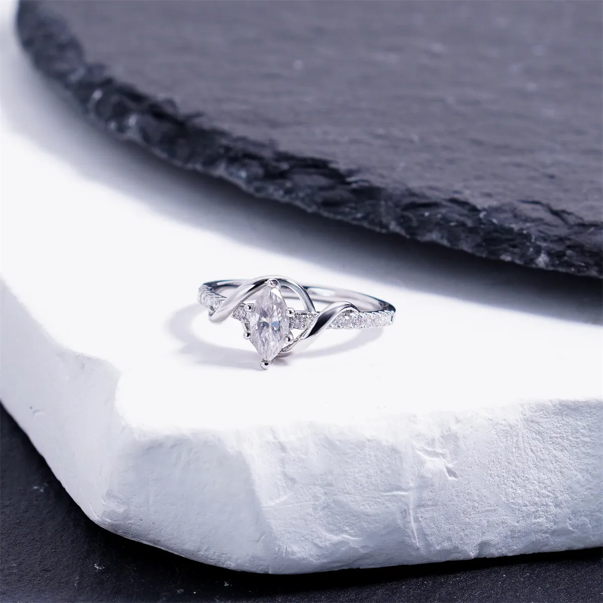 Nemixa 0.6CT Marquise-Cut Lab-Created Moissanite Engagement Ring, Intertwined Wrap Band, Silver-Tone Copper