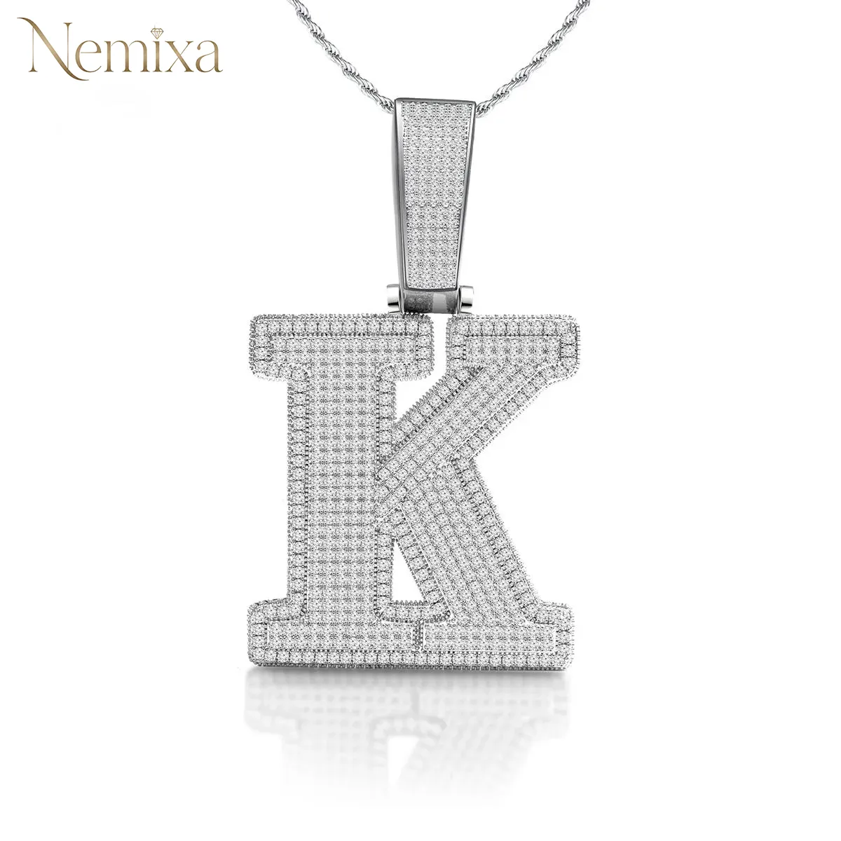 [Buy One Get Free Necklace] Hip Hop Large Letter Zirconia Alphbet Pendant