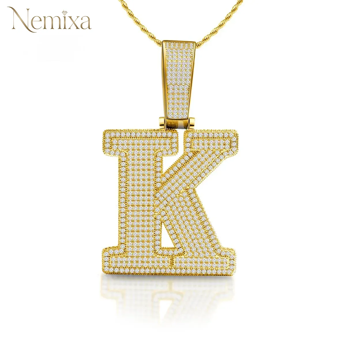 [Buy One Get Free Necklace] Hip Hop Large Letter Zirconia Alphbet Pendant