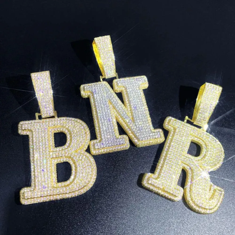 Nemixa Iced-Out Zirconia Alphabet Letter Pendant Necklace, A–Z Initial Options, Brass, Unisex-Nemixa