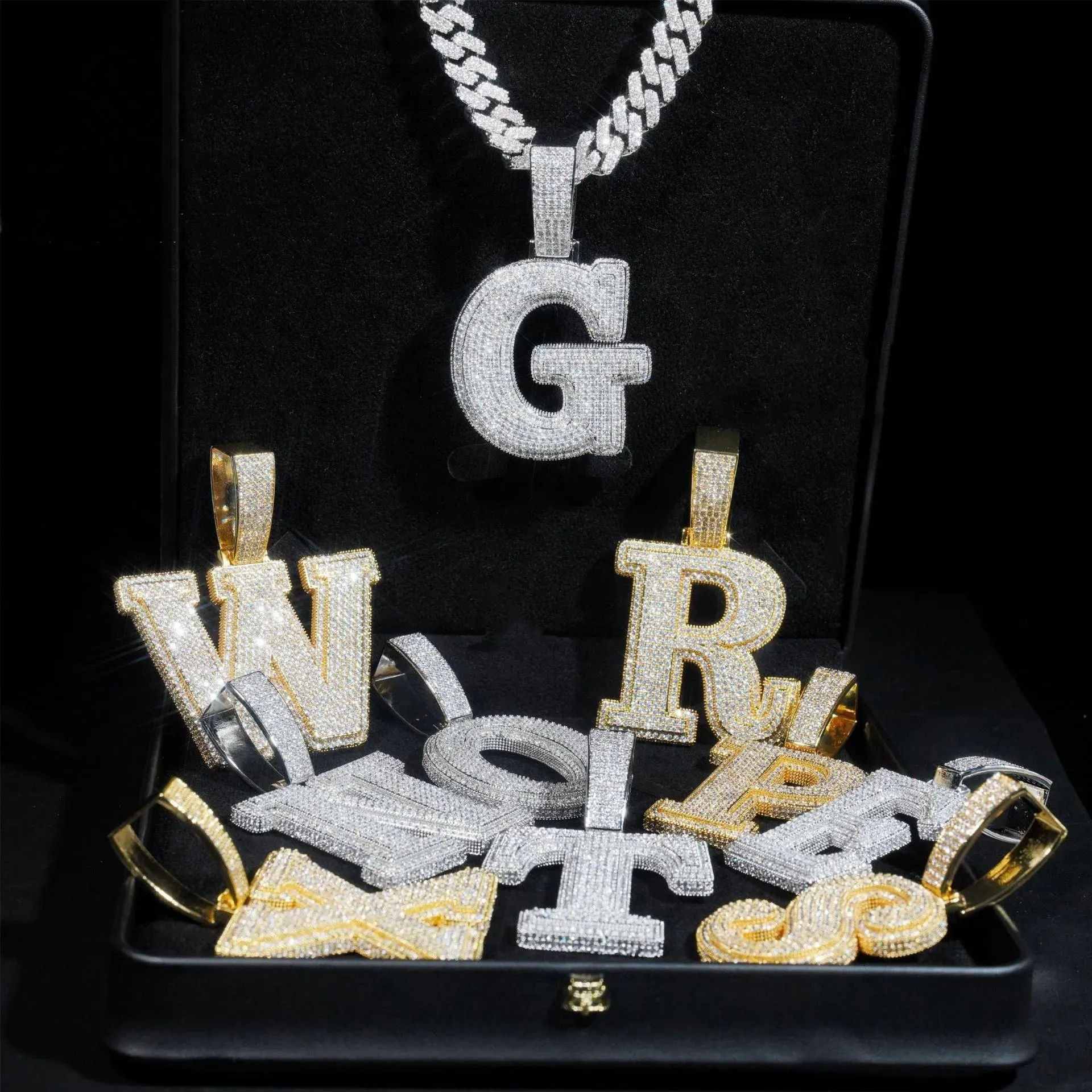 Nemixa Iced-Out Zirconia Alphabet Letter Pendant Necklace, A–Z Initial Options, Brass, Unisex-Nemixa