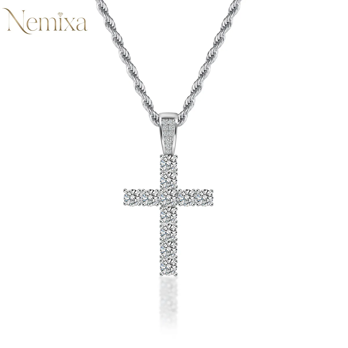 Nemixa 5.6 CTW Moissanite Cross Pendant Necklace, D Color VVS Lab-Created Moissanite, S925 Sterling Silver, Unisex-Nemixa