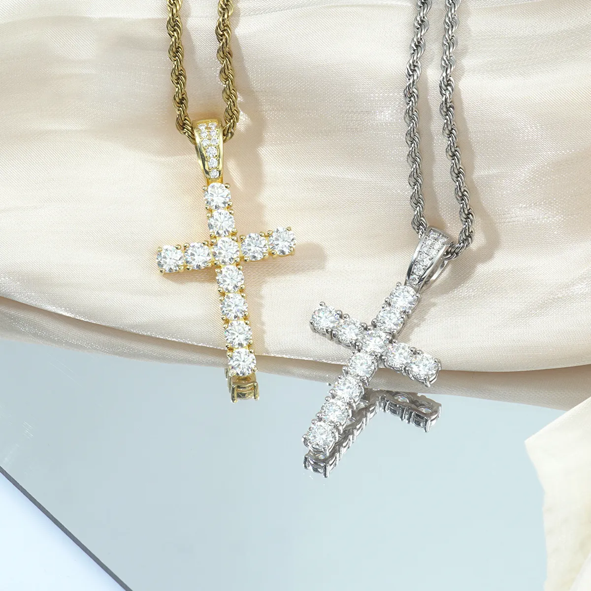 Nemixa 5.6 CTW Moissanite Cross Pendant Necklace, D Color VVS Lab-Created Moissanite, S925 Sterling Silver, Unisex-Nemixa