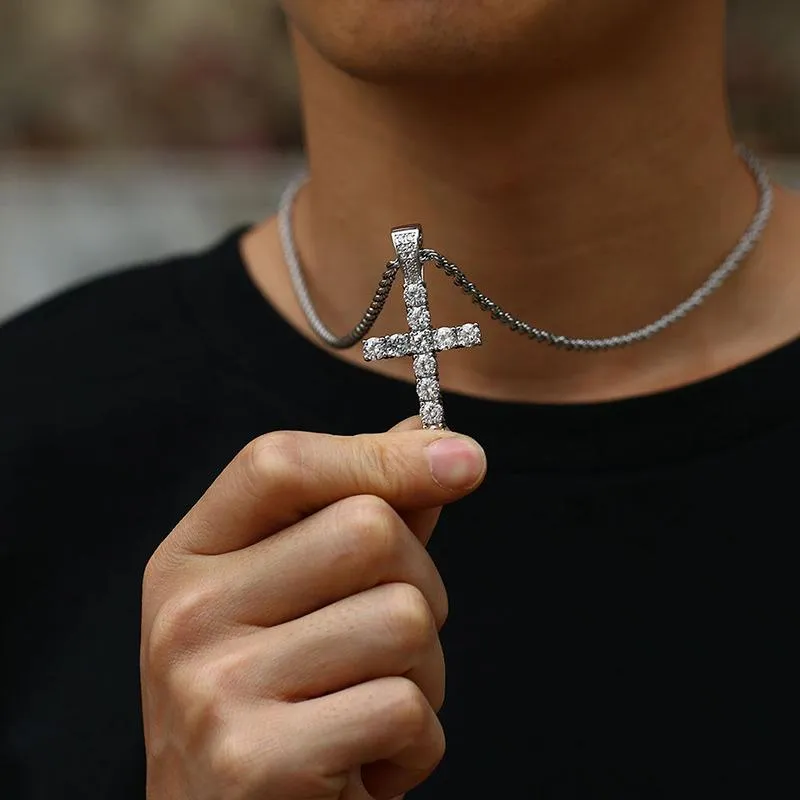 Nemixa 5.6 CTW Moissanite Cross Pendant Necklace, D Color VVS Lab-Created Moissanite, S925 Sterling Silver, Unisex-Nemixa