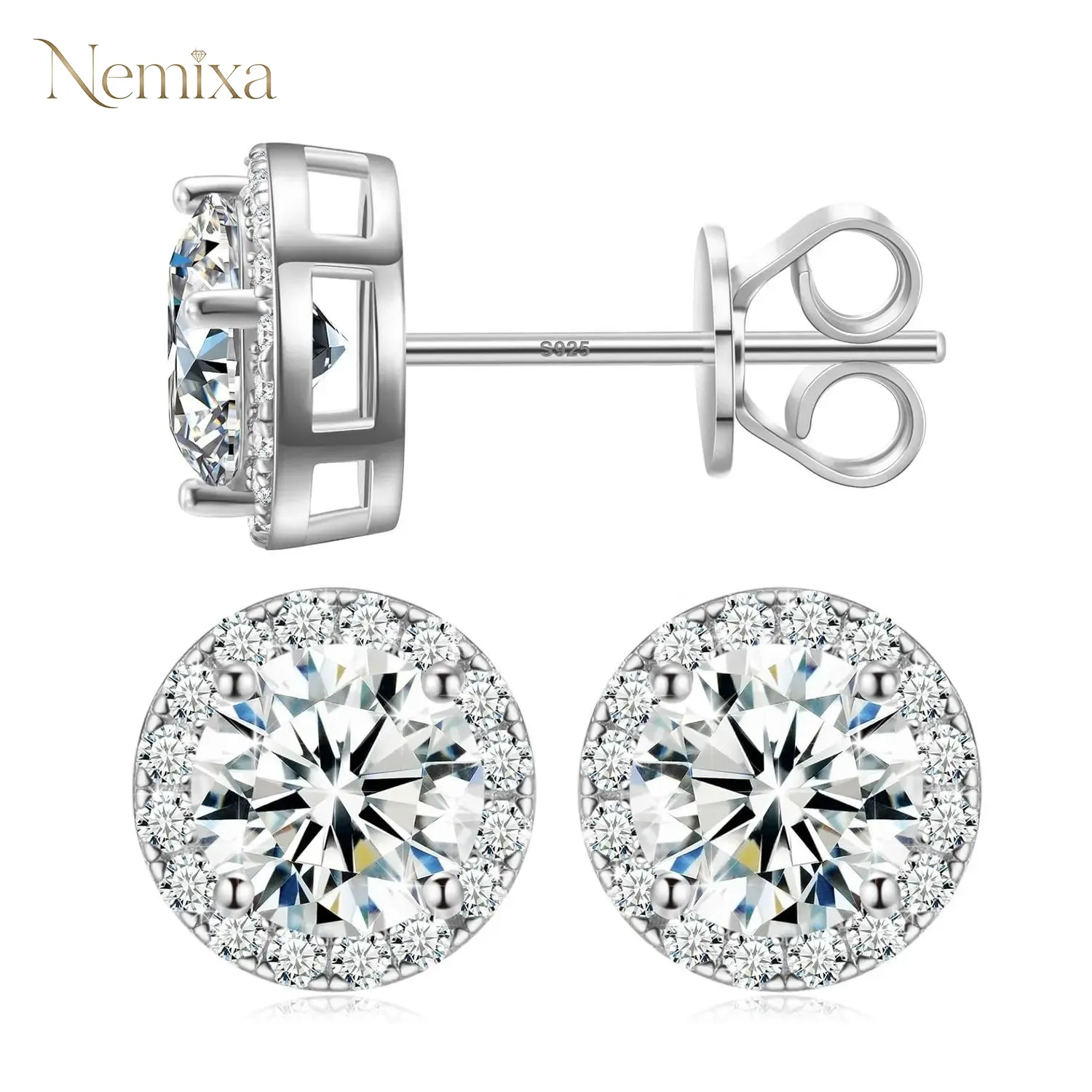 18k Gold-Plated Halo Stud Earrings Lab-Created Moissanite Earring