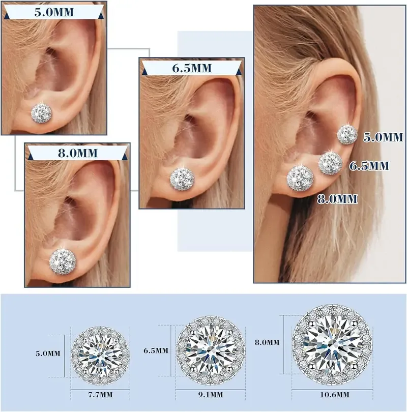 18k Gold-Plated Halo Stud Earrings Lab-Created Moissanite Earring