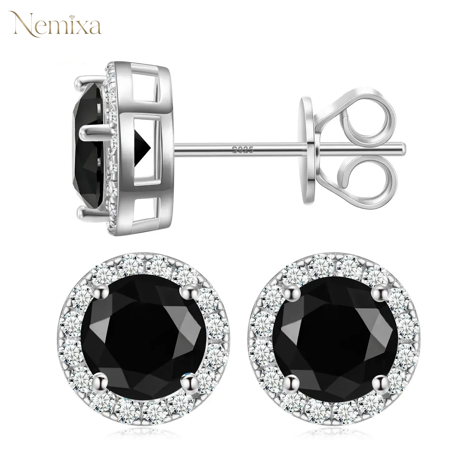 18k Gold-Plated Halo Stud Earrings Lab-Created Moissanite Earring