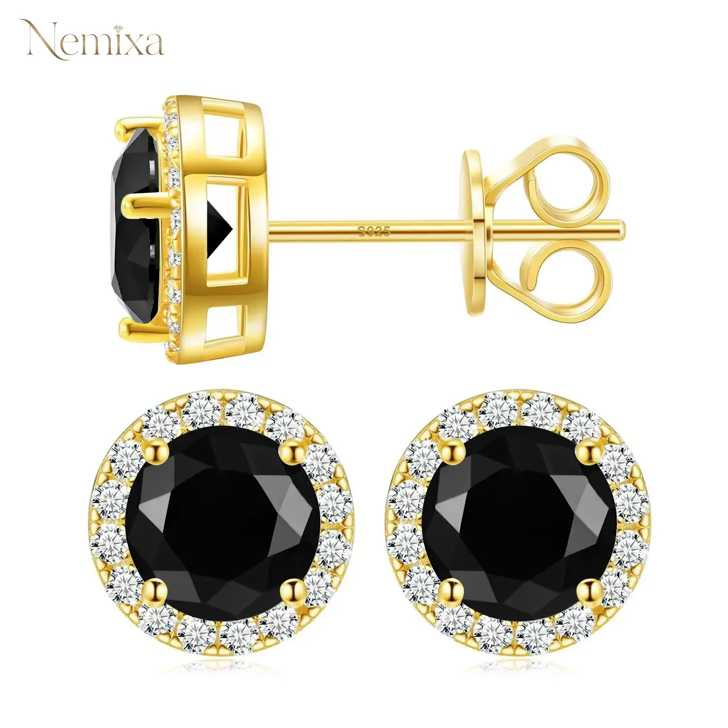 18k Gold-Plated Halo Stud Earrings Lab-Created Moissanite Earring