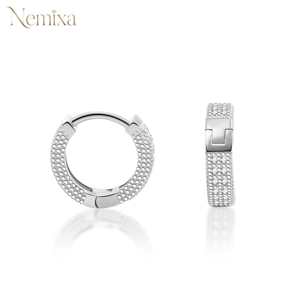 Nemixa S925 Double-Row Moissanite Hoop Earrings, D Color VVS Lab-Created Moissanite, 0.3 CTW-Nemixa