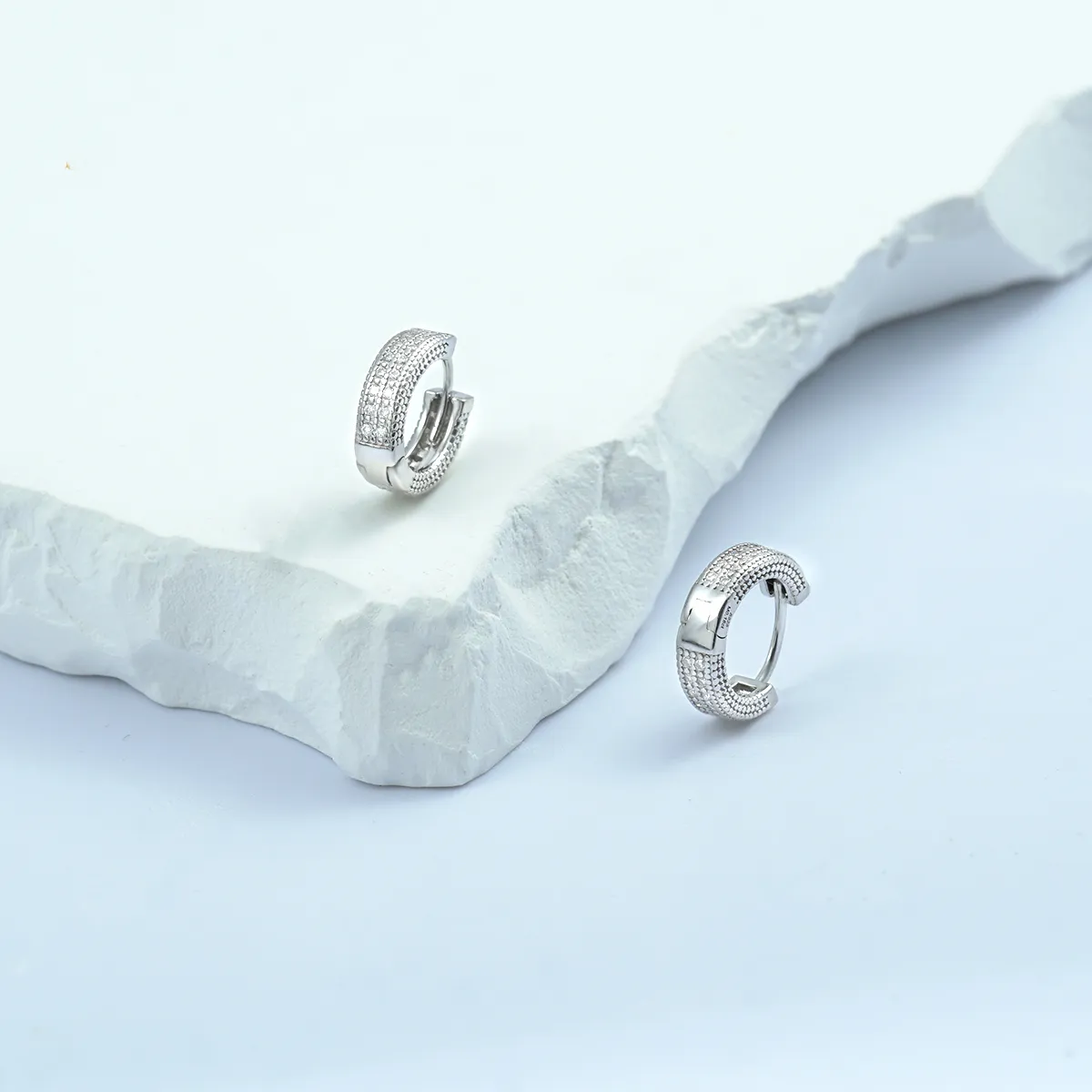 Nemixa S925 Double-Row Moissanite Hoop Earrings, D Color VVS Lab-Created Moissanite, 0.3 CTW-Nemixa