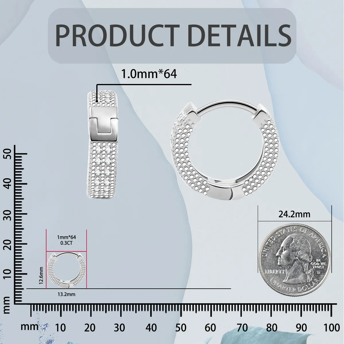 Nemixa S925 Double-Row Moissanite Hoop Earrings, D Color VVS Lab-Created Moissanite, 0.3 CTW-Nemixa