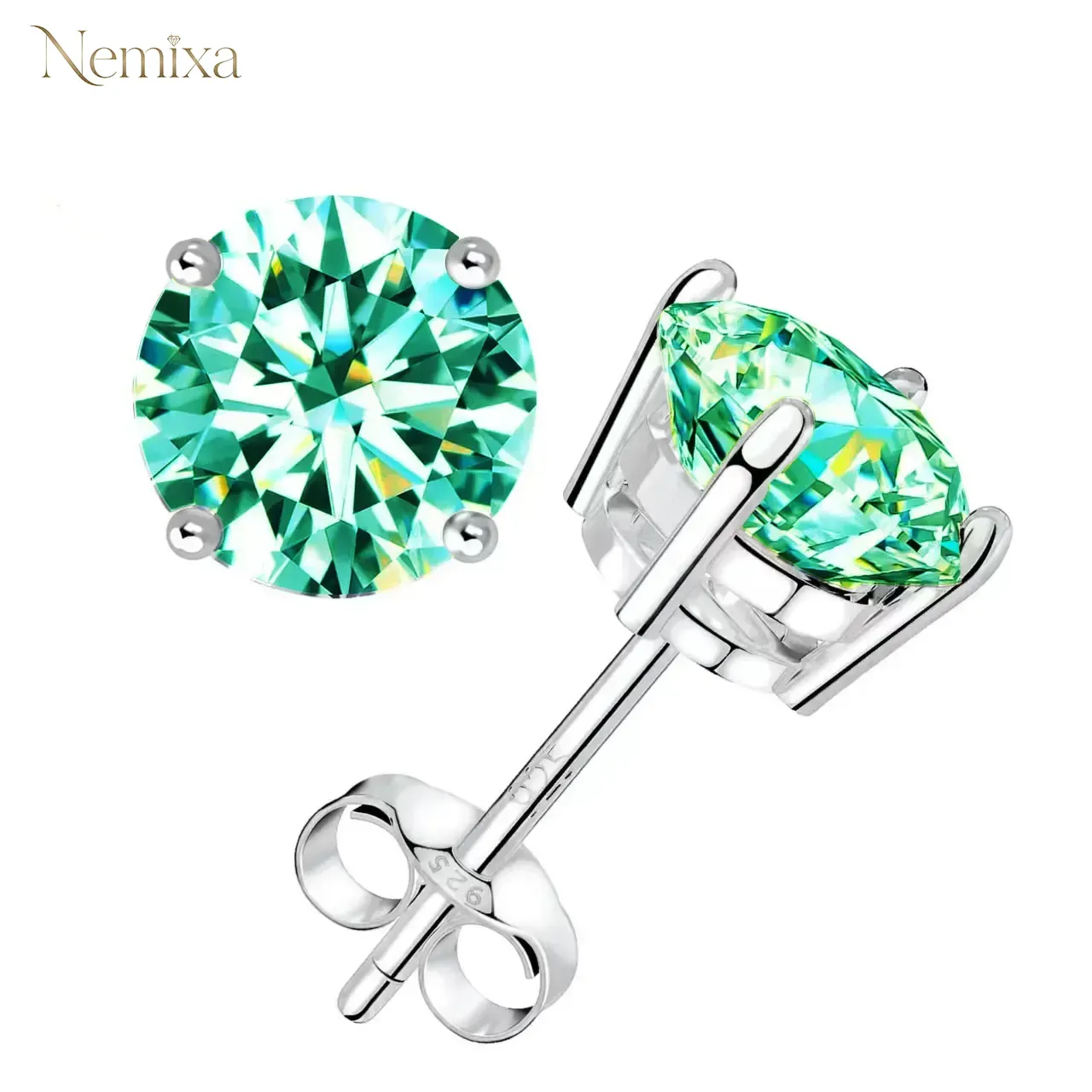 Nemixa Four-Prong Moissanite Stud Earrings, Round D Color VVS Lab-Created Moissanite-Nemixa
