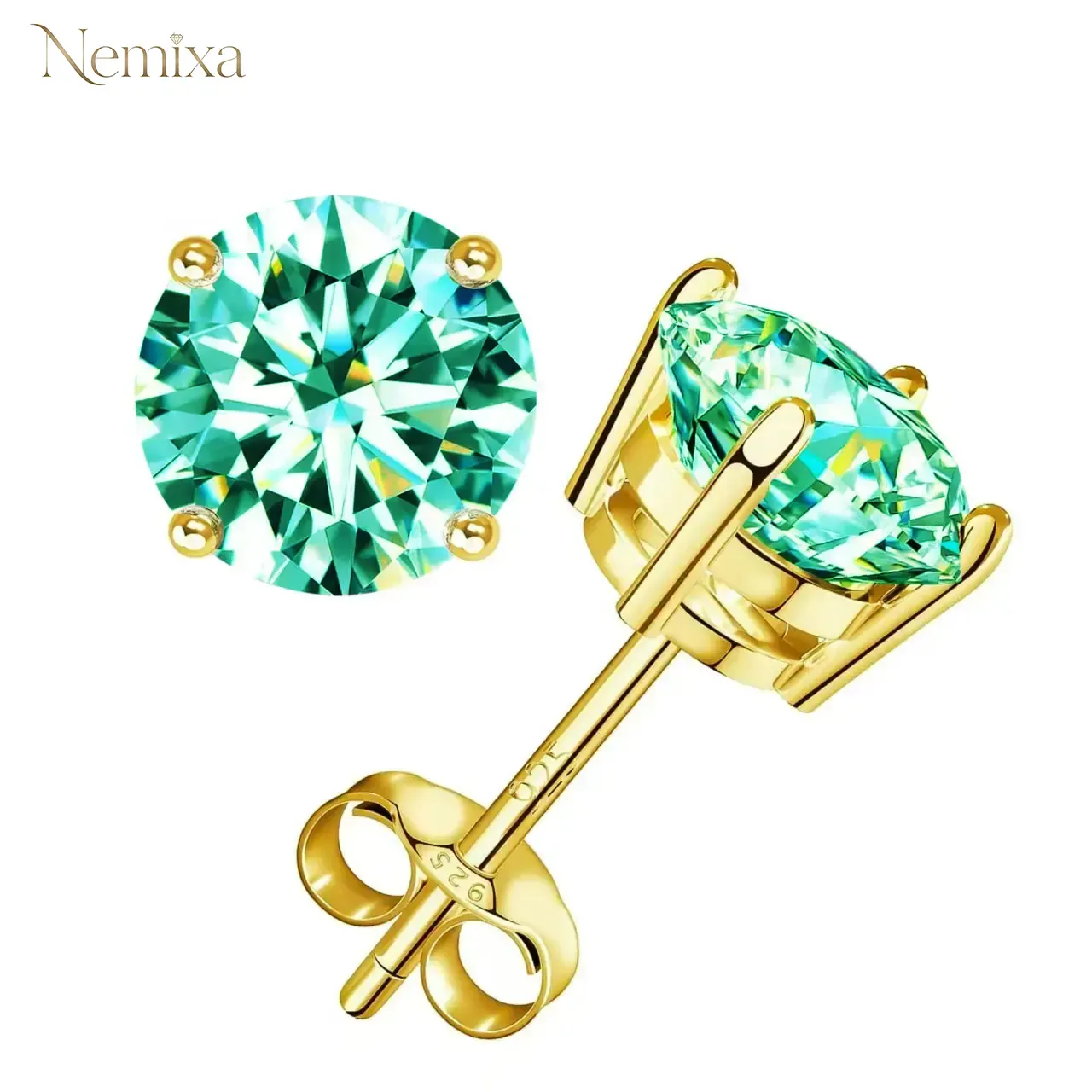 Nemixa Four-Prong Moissanite Stud Earrings, Round D Color VVS Lab-Created Moissanite-Nemixa