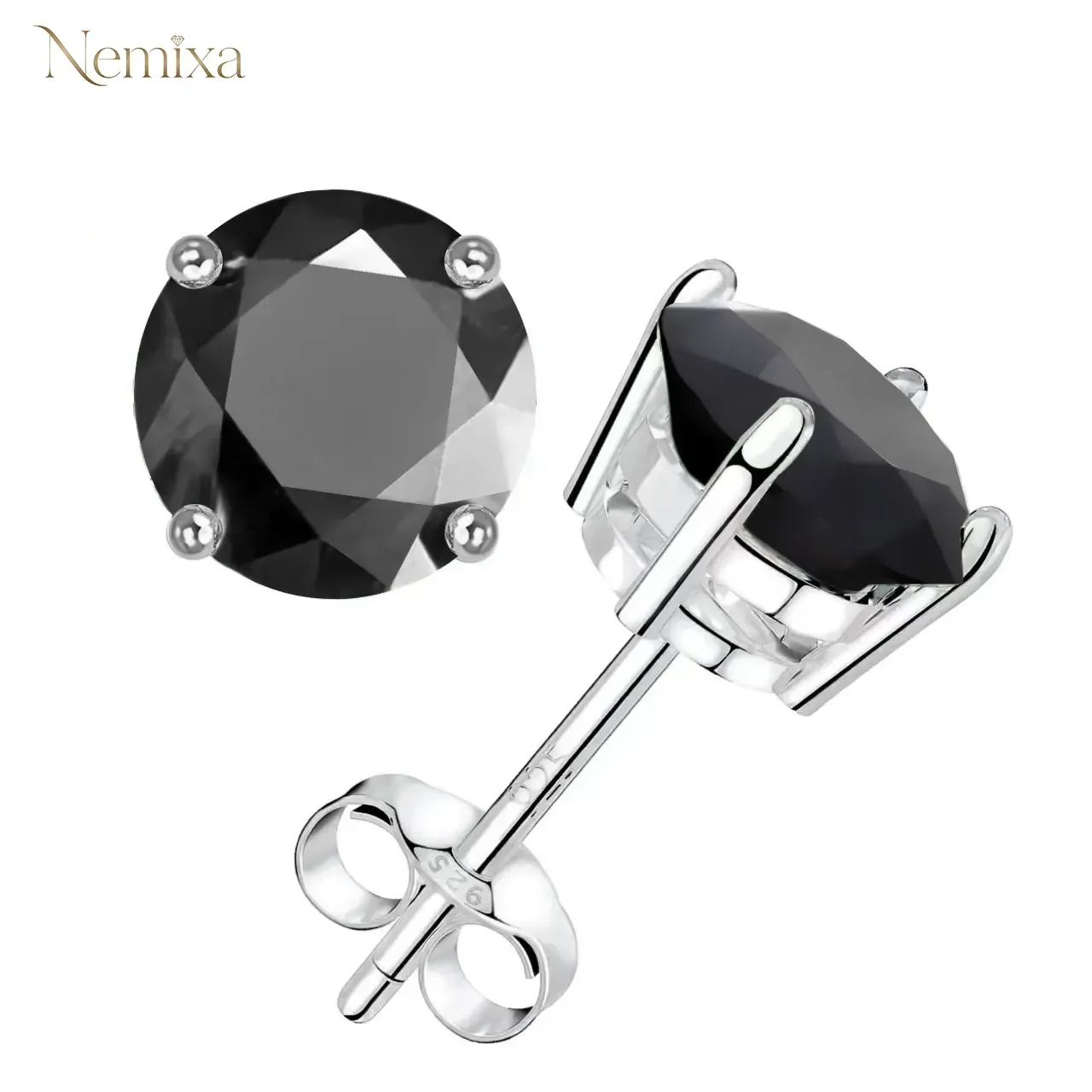 Nemixa Four-Prong Moissanite Stud Earrings, Round D Color VVS Lab-Created Moissanite-Nemixa