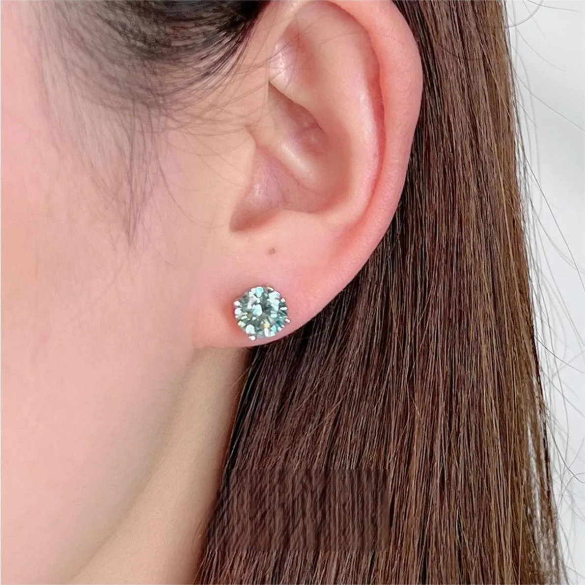 Nemixa Four-Prong Moissanite Stud Earrings, Round D Color VVS Lab-Created Moissanite-Nemixa