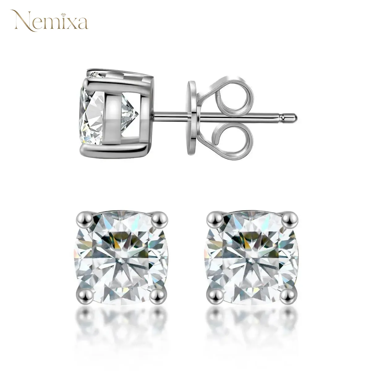 Cushion Cut Prong Solitaire Stud Earrings Moissanite S925 Stud Earrings