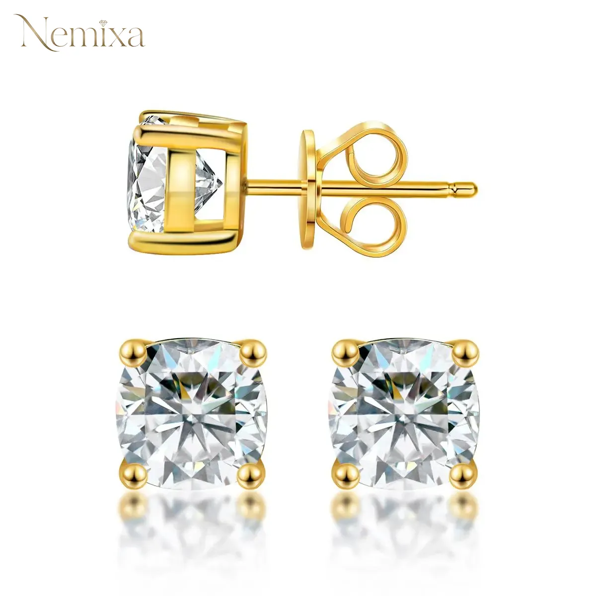 Cushion Cut Prong Solitaire Stud Earrings Moissanite S925 Stud Earrings