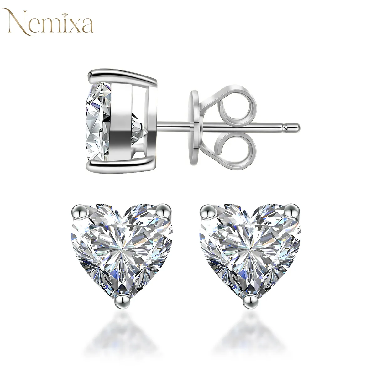 Heart Shape Stud Earrings Moissanite Earring S925 Studs Moissanite Jewelry