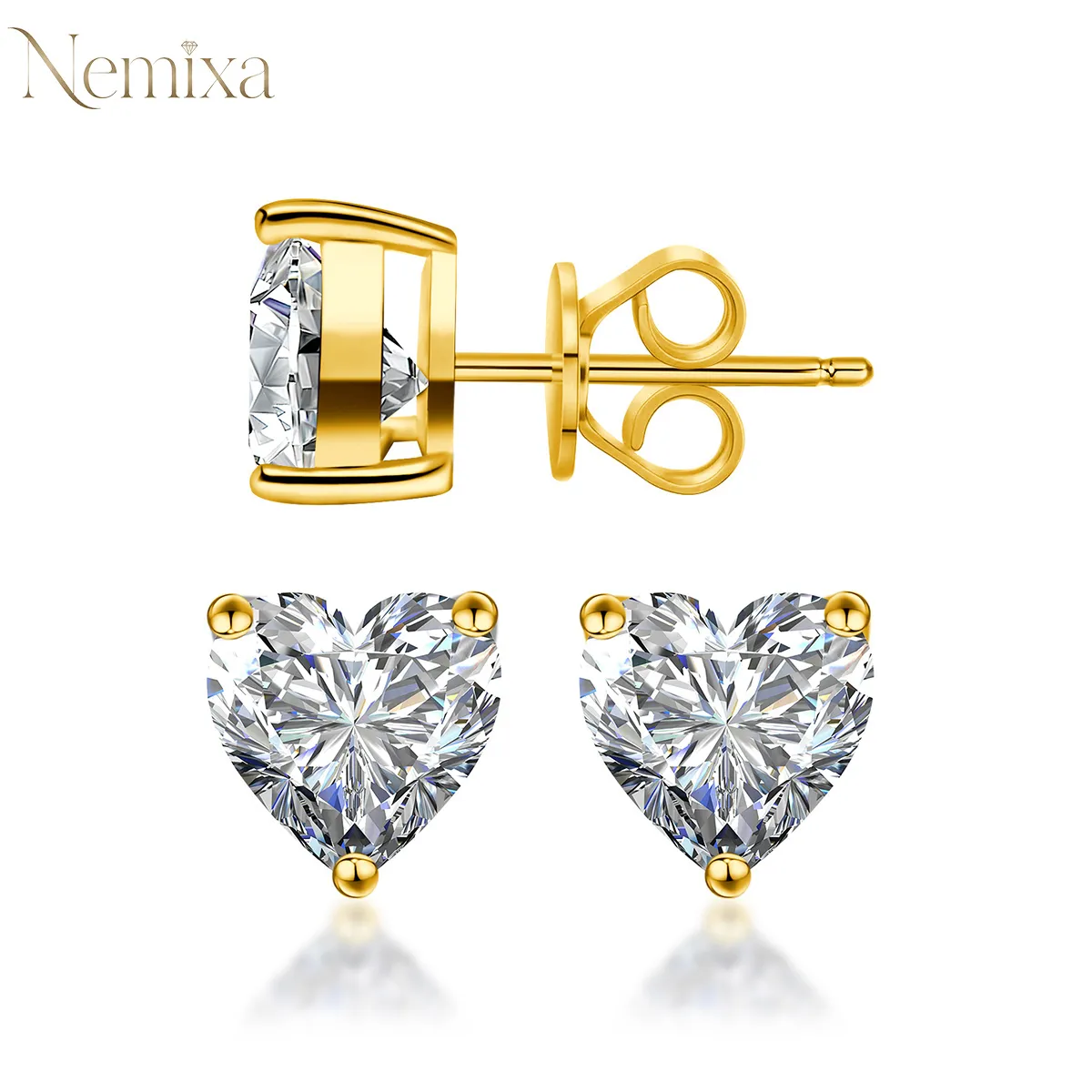 Heart Shape Stud Earrings Moissanite Earring S925 Studs Moissanite Jewelry