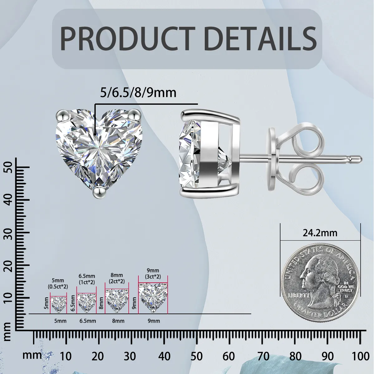 Heart Shape Stud Earrings Moissanite Earring S925 Studs Moissanite Jewelry