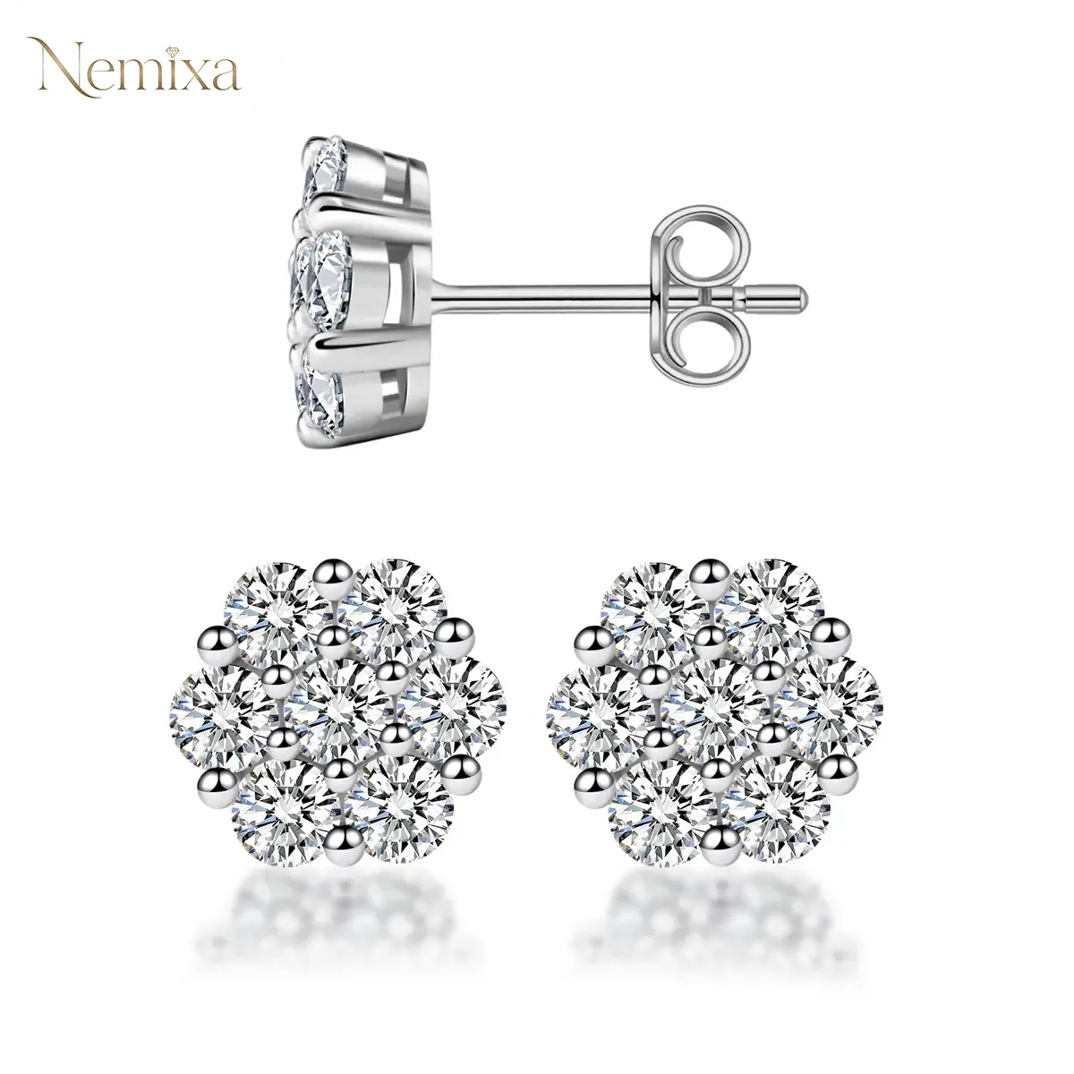 18k Gold-Plated Floral Stud Earrings Flower Lab-Created Moissanite Stud Earring