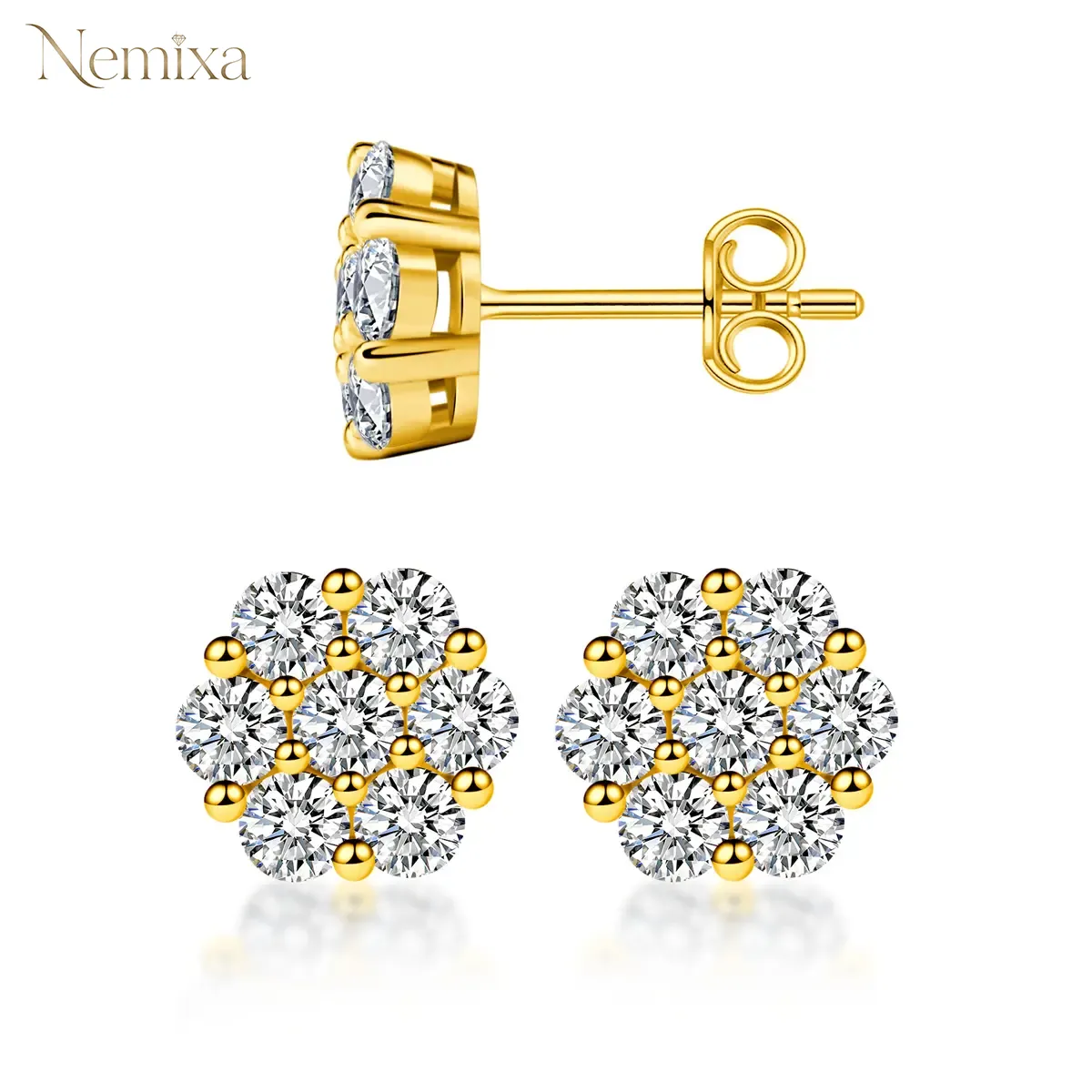 18k Gold-Plated Floral Stud Earrings Flower Lab-Created Moissanite Stud Earring