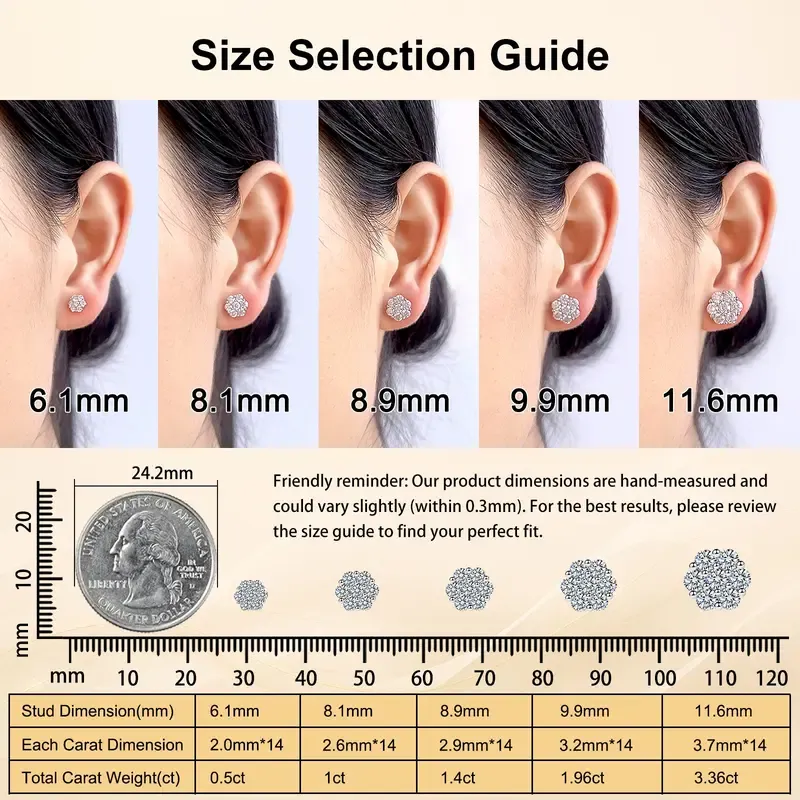 Nemixa S925 Floral Moissanite Stud Earrings, D Color VVS Lab-Created Moissanite, Screw/Butterfly Back-Nemixa