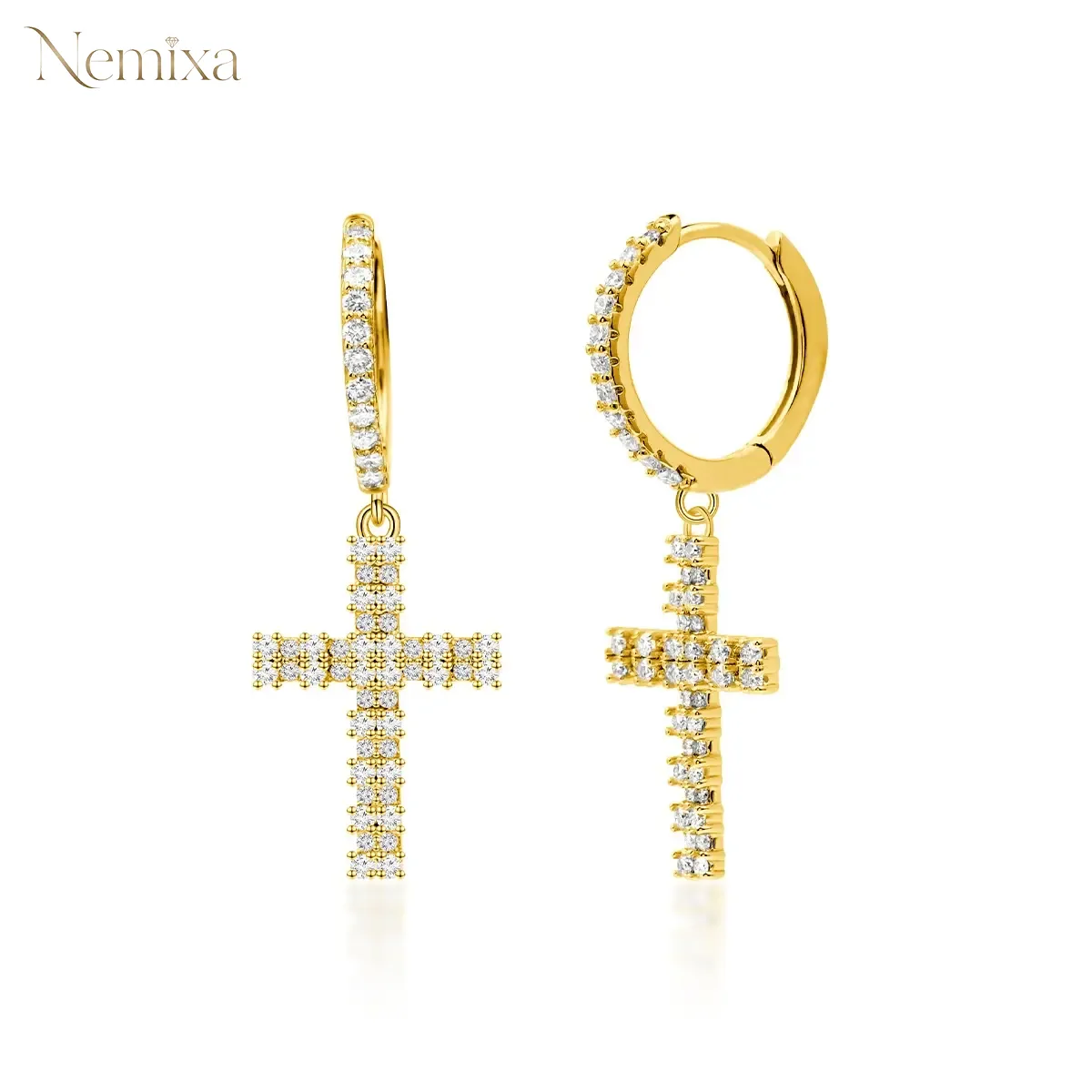 Nemixa S925 Cross Moissanite Hoop Earrings, D Color VVS Lab-Created Moissanite, Unisex-Nemixa
