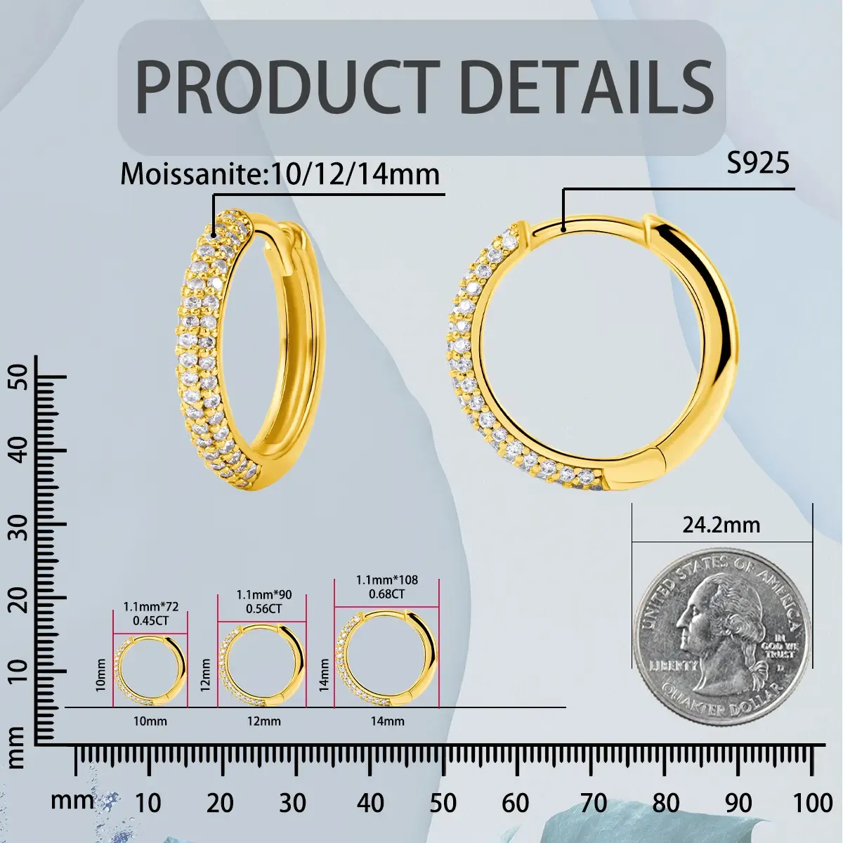 Nemixa S925 Moissanite Huggie Hoop Earrings, D Color VVS Lab-Created Moissanite-Nemixa