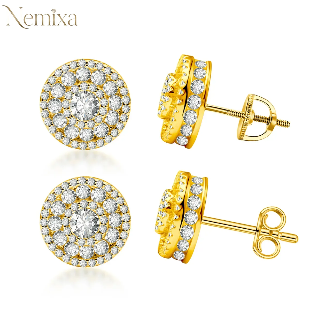 Nemixa S925 Circular Moissanite Stud Earrings, D Color VVS Lab-Created Moissanite, 0.8–3 CTW, Push or Screw Back-Nemixa