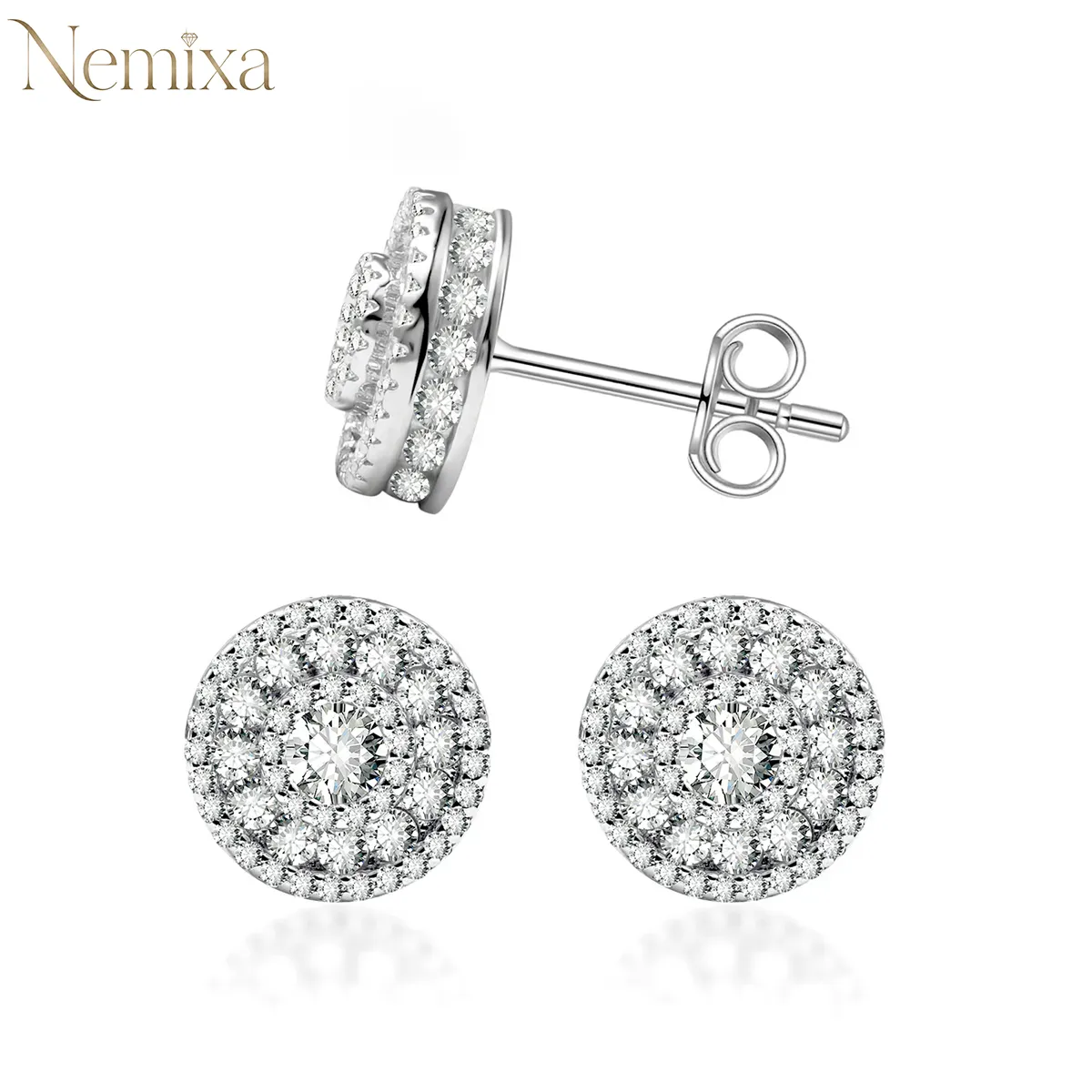Nemixa S925 Circular Moissanite Stud Earrings, D Color VVS Lab-Created Moissanite, 0.8–3 CTW, Push or Screw Back-Nemixa