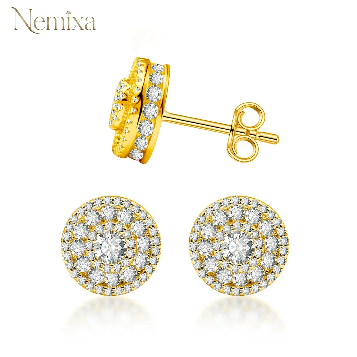Nemixa S925 Circular Moissanite Stud Earrings, D Color VVS Lab-Created Moissanite, 0.8–3 CTW, Push or Screw Back-Nemixa