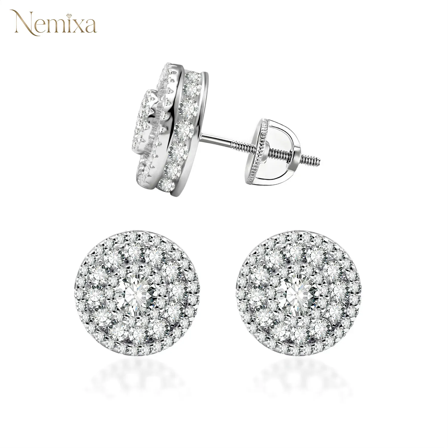 Nemixa S925 Circular Moissanite Stud Earrings, D Color VVS Lab-Created Moissanite, 0.8–3 CTW, Push or Screw Back-Nemixa