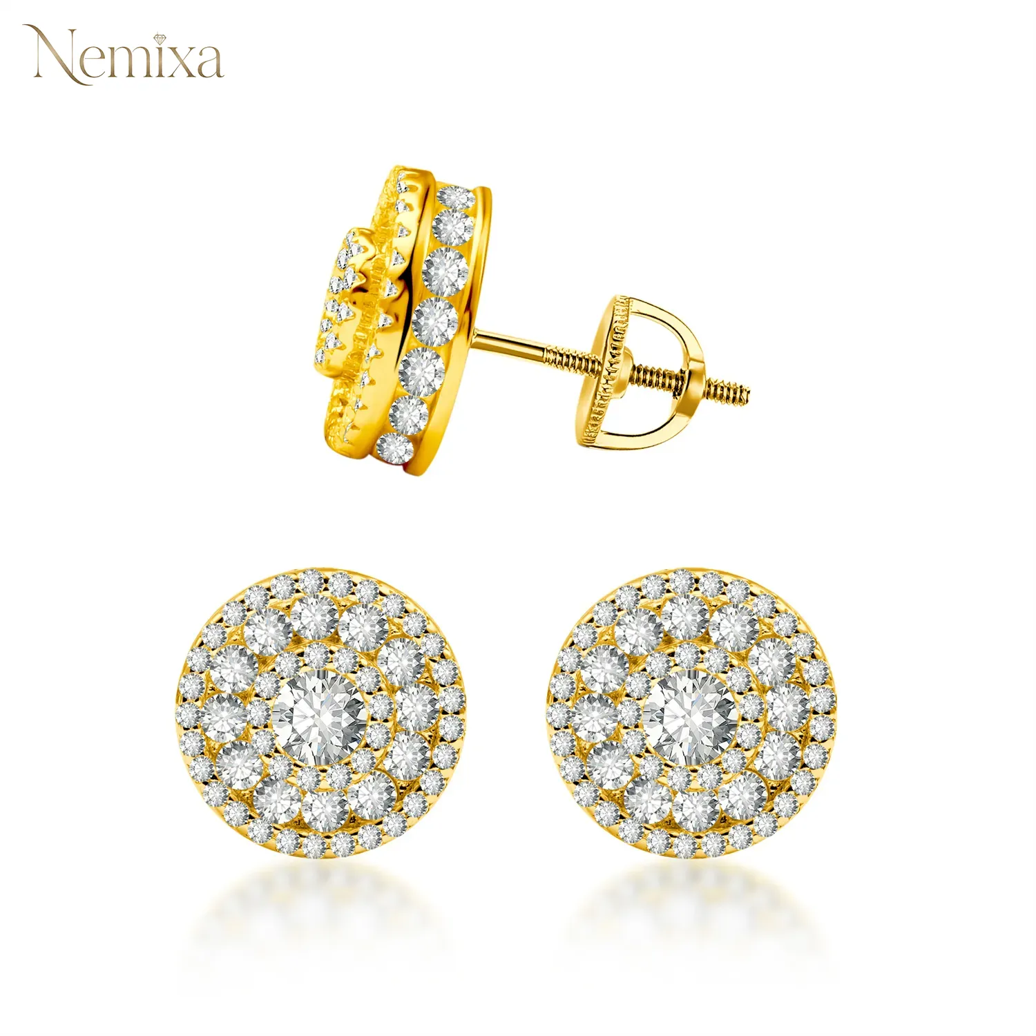 Nemixa S925 Circular Moissanite Stud Earrings, D Color VVS Lab-Created Moissanite, 0.8–3 CTW, Push or Screw Back-Nemixa