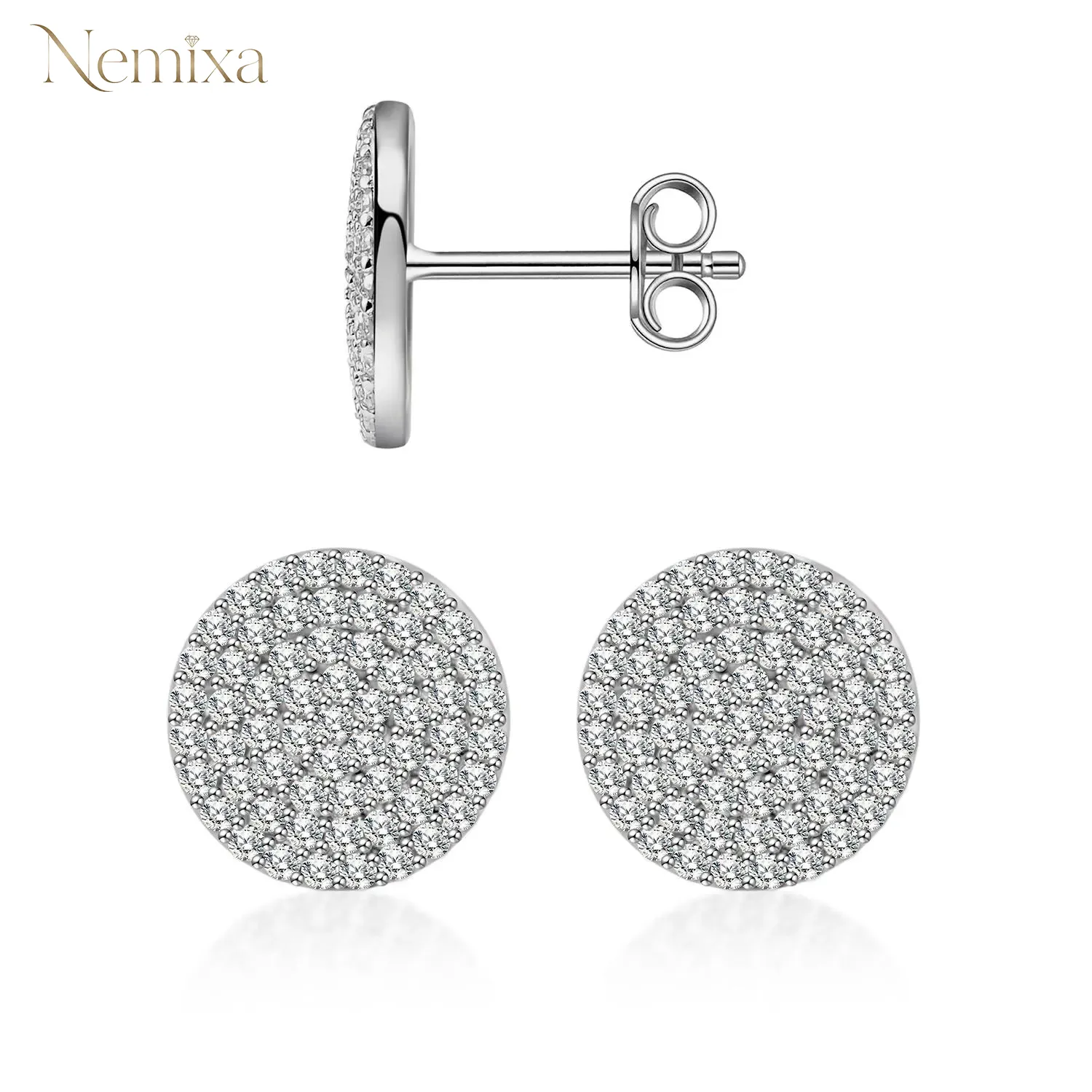 14K Gold-Plated Iced Out Circle Shape Earrings Moissanite Earring